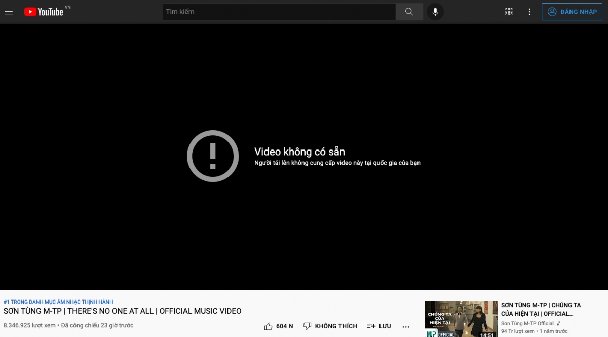 MV "There's no one at all" không còn hiển thị trên Youtube Vietnam.
