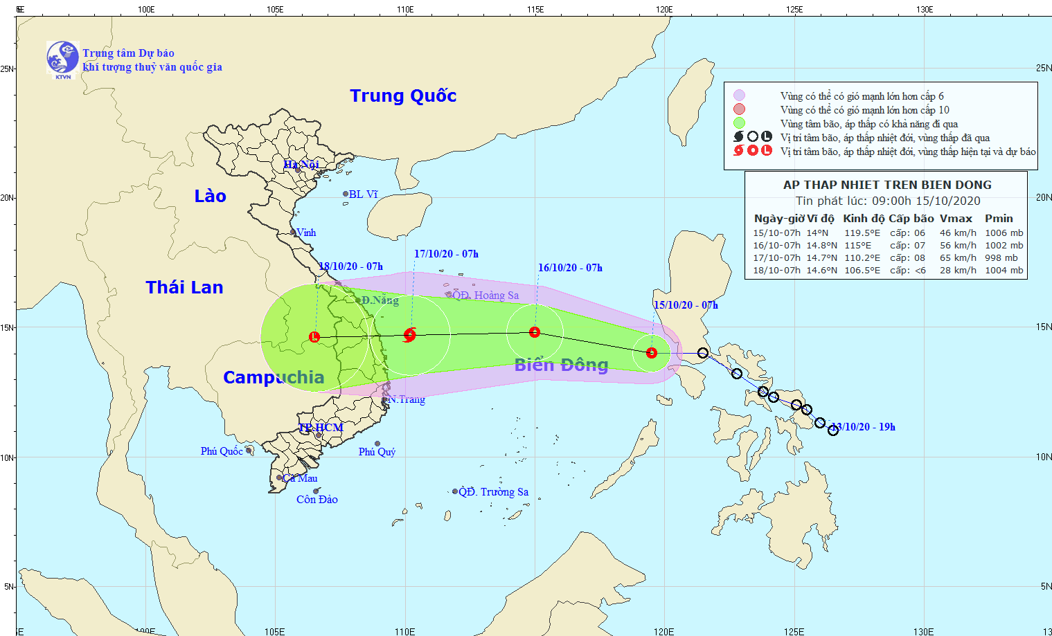 Ap thap nhiet doi dang manh len di chuyen ve khu vuc mien trung hinh anh 1