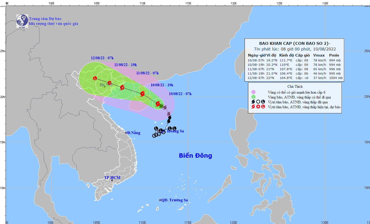 Bão số 2 cách Móng Cái khoảng 480km gió giật cấp 11