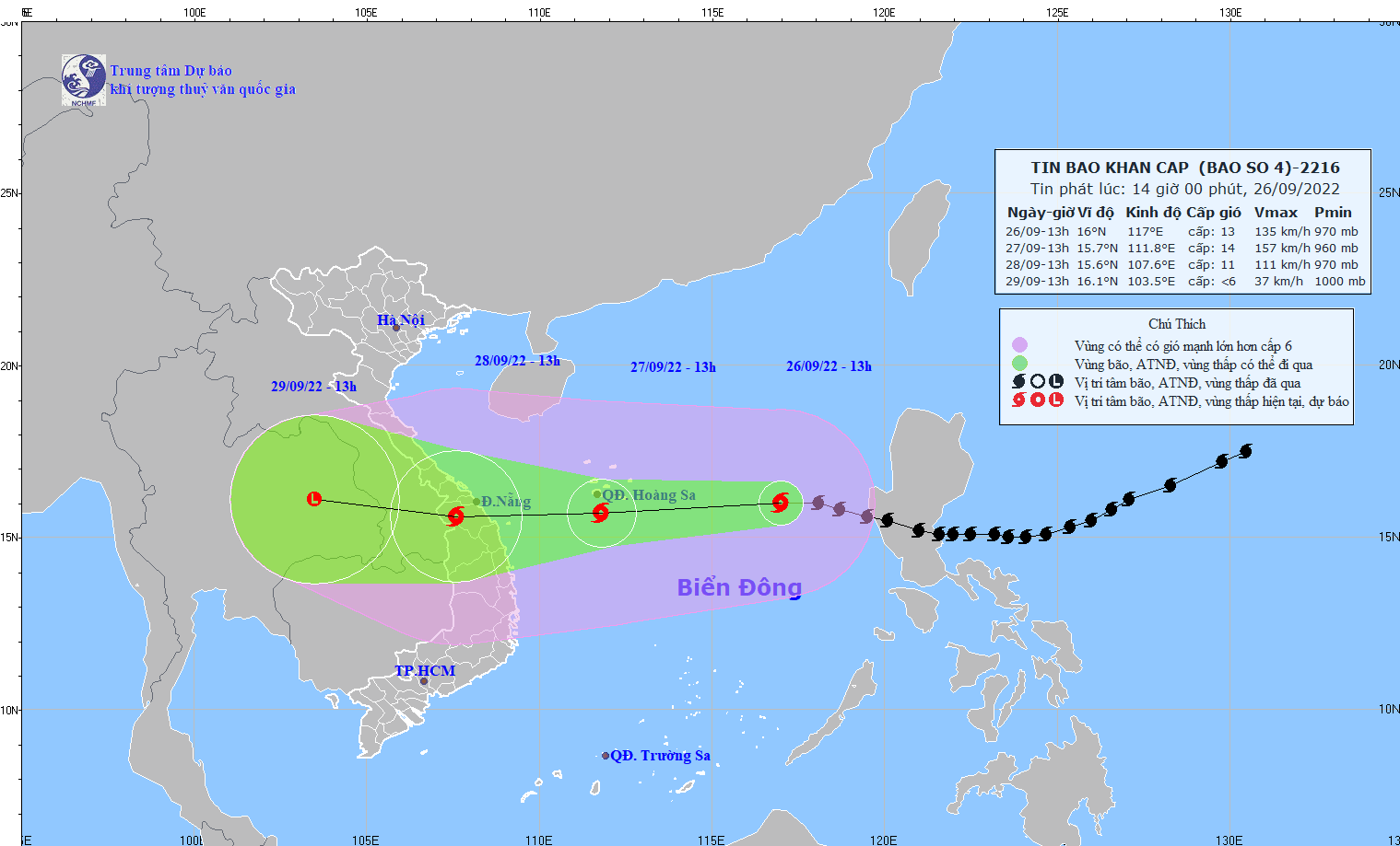 Bão số 4 tiếp tục mạnh lên, cách quần đảo Hoàng Sa khoảng 580km