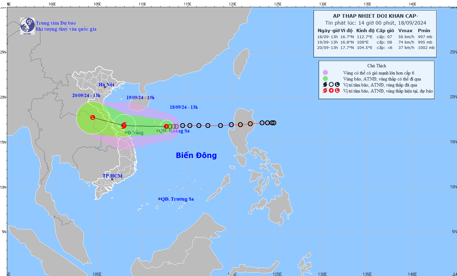 Ap thap nhiet doi dang huong vao mien trung, bac va trung trung bo co mua rat to hinh anh 1