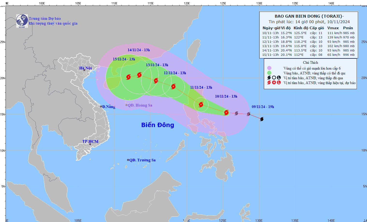 bao toraji dang tren vung bien phia Dong bac dao luzon, manh cap 11, giat cap 13 hinh anh 1