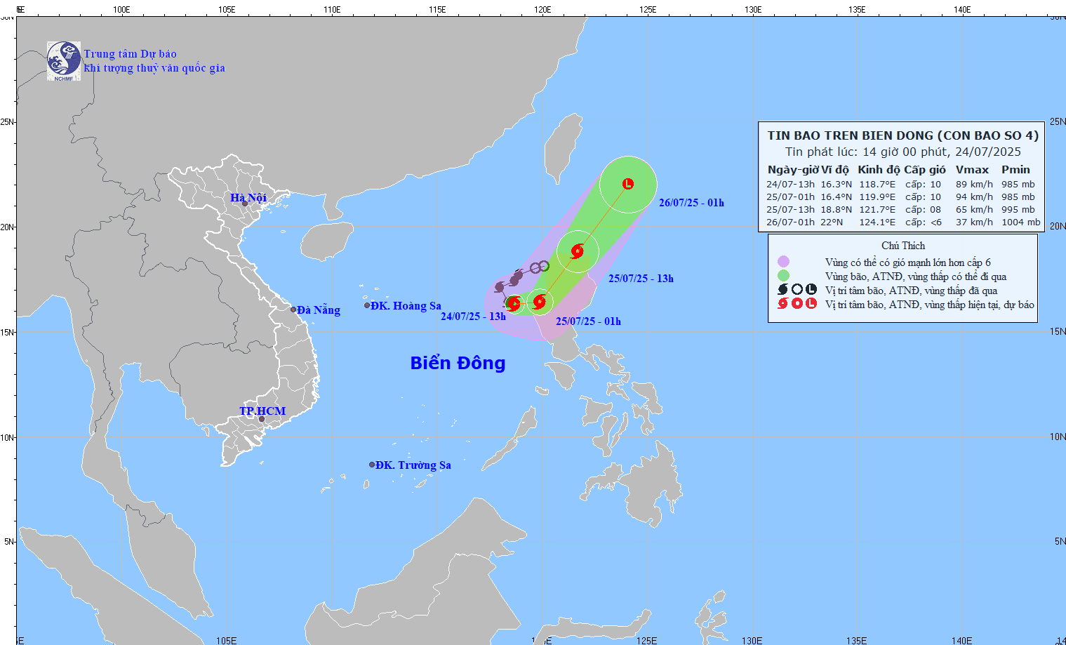 con bao so 4 comay di chuyen theo huong Dong Dong nam, toc do khoang 10km h hinh anh 1