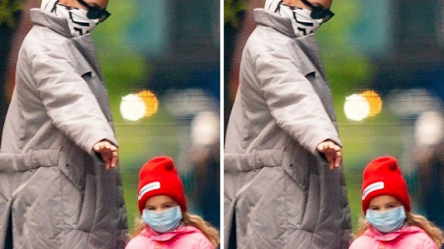 Irina Shayk dùng khăn che miệng khi đưa con gái đi dạo dịp cuối tuần