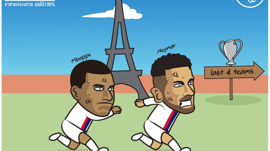 Biếm họa 24h: Neymar và Mbappe cõng PSG vào bán kết Champions League