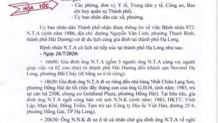 17 trường hợp F1 của BN972 đi du lịch Hạ Long có kết quả âm tính