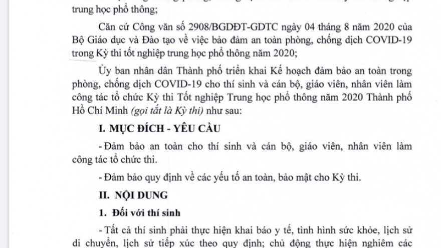 TPHCM đảm bảo an toàn cho kỳ thi tốt nghiệp THPT