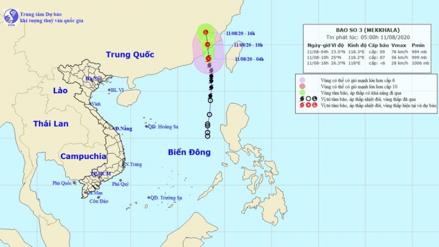Bão số 3 sẽ vào Trung Quốc và suy yếu thành áp thấp nhiệt đới