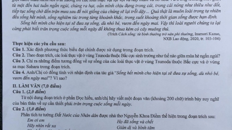 Gợi ý đáp án đề thi môn Ngữ văn kỳ thi tốt nghiệp THPT năm 2020