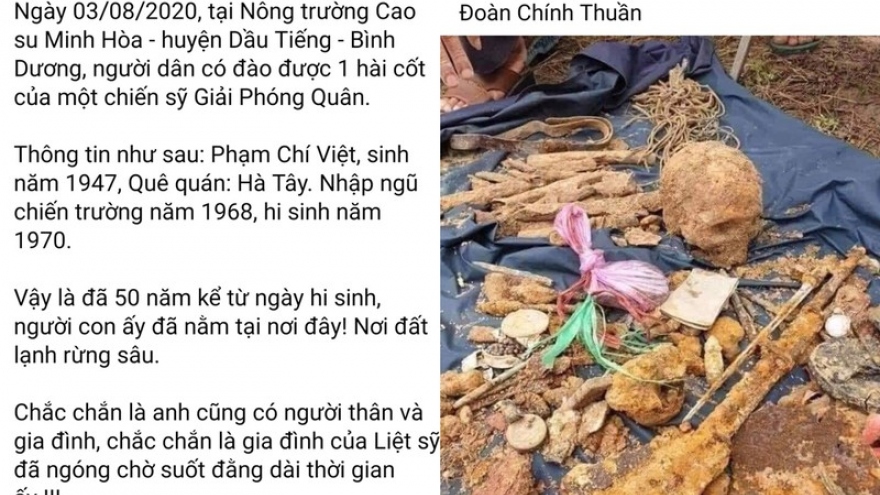 Thông tin tìm thân nhân liệt sĩ được khai quật ở Bình Dương là hoàn toàn bịa đặt