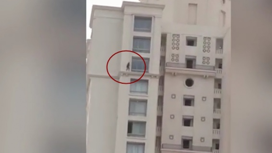 Video: Cô gái liều lĩnh leo trên gờ tường chung cư cao 29 tần