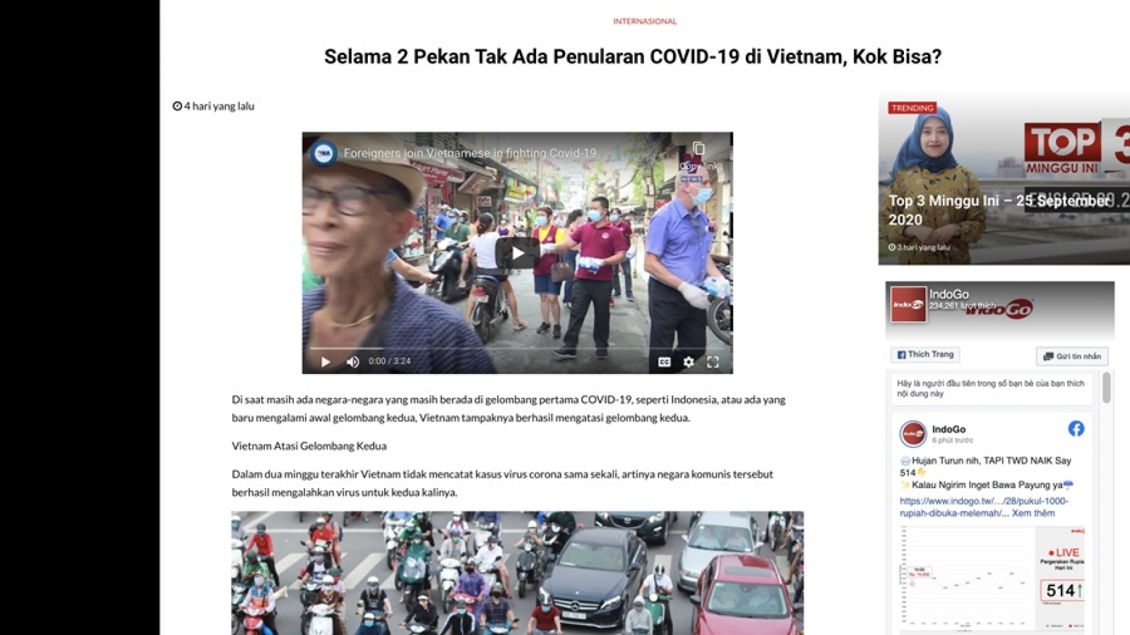 Báo chí Indonesia ca ngợi Việt Nam xử lý làn sóng Covid-19 thứ 2 và phục hồi kinh tế