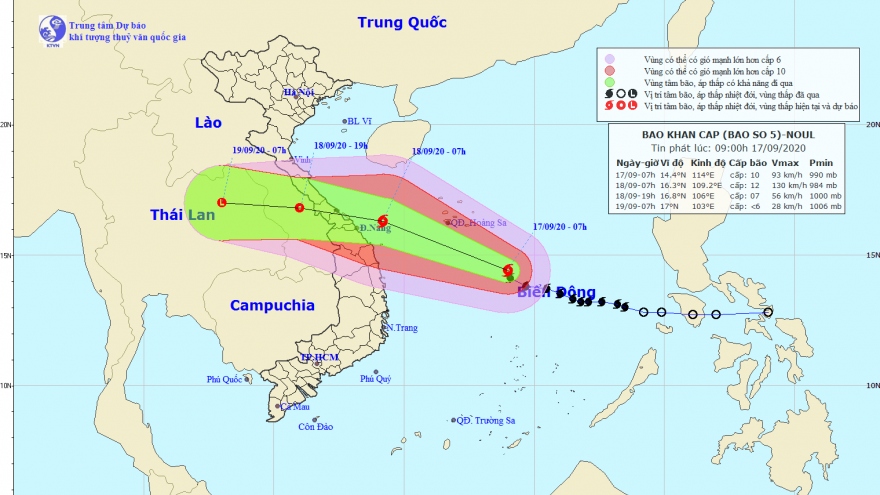 Bão số 5 cách quần đảo Hoàng Sa 340km, giật cấp 12 và có khả năng mạnh thêm