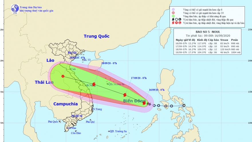 Bão số 5 có sức gió giật cấp 10 hướng về Quảng Trị-Quảng Nam
