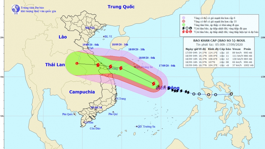 Bão số 5 đang đi nhanh vào đất liền, gió giật cấp 12