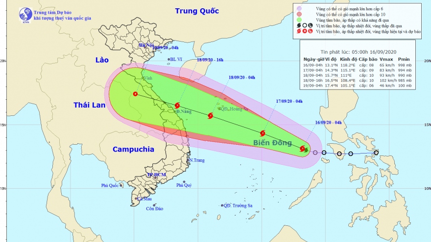 Dự báo thời tiết 16/9: Bão số 5 giật cấp 10 trên Biển Đông