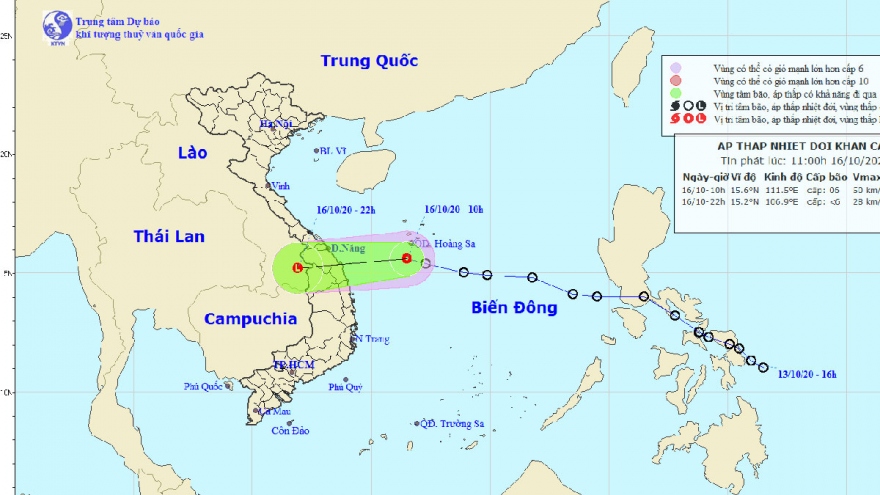 Áp thấp nhiệt đới gây sóng cao tới 4m ở vùng biển Quảng Trị đến Quảng Ngãi