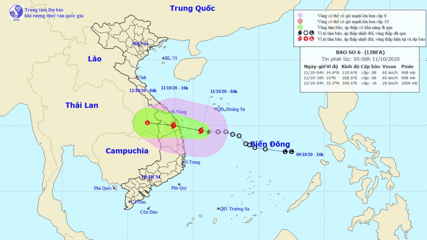 Bão số 6 đi vào đất liền các tỉnh từ Quảng Nam đến Bình Định trong 12 giờ tới