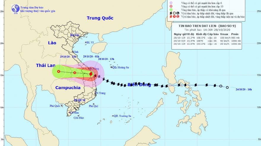 Bão số 9 gây mưa to từ Thừa Thiên Huế đến Phú Yên và Bắc Tây Nguyên