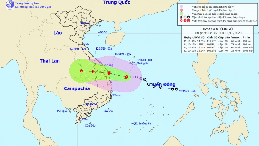 Áp thấp nhiệt đới mạnh lên thành bão số 6, giật cấp 10
