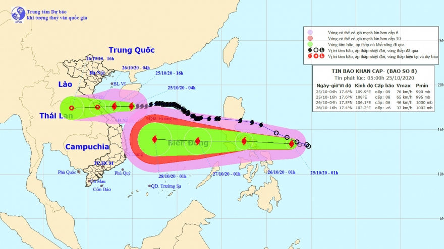 Bão số 8 giật cấp 11 đang hướng vào Hà Tĩnh - Quảng Trị