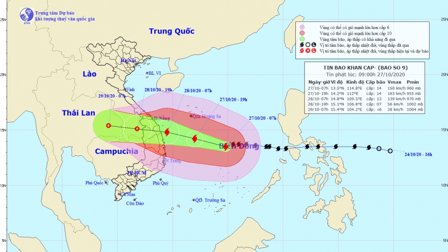 Bão số 9 sẽ càn quét miền Trung với gió cấp 11-12 và mưa lớn