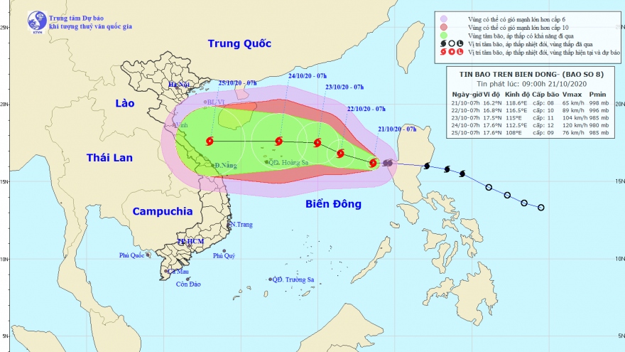 Bão số 8 cách quần đảo Hoàng Sa khoảng 680km, giật cấp 10