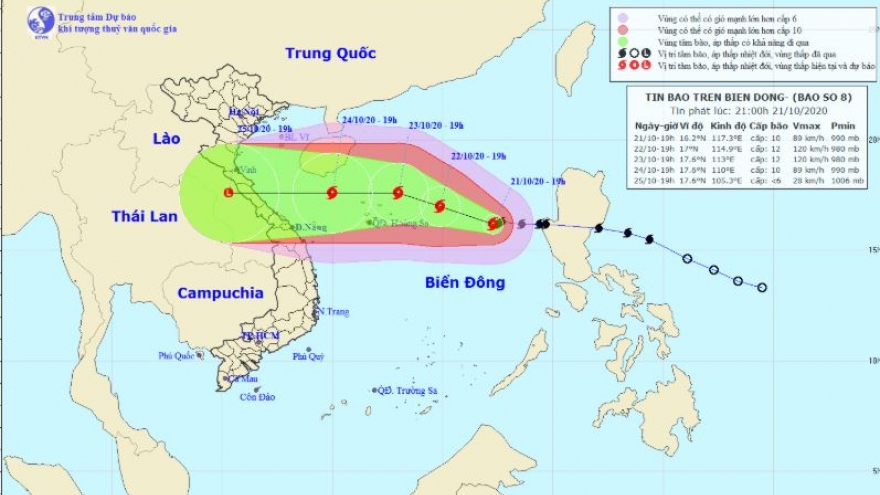 Bão số 8 di chuyển theo hướng Tây Tây Bắc, gió giật cấp 13