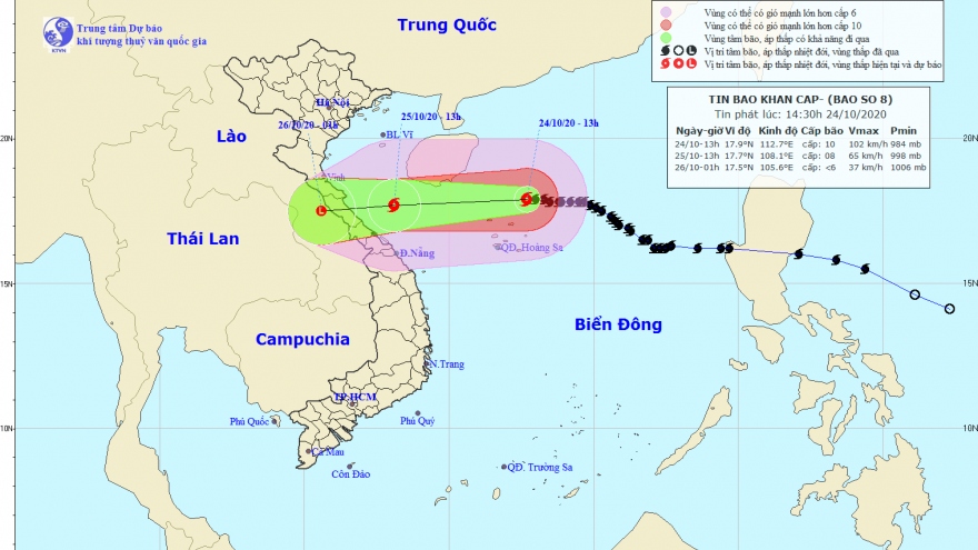 Bão số 8 gây mưa to từ Nghệ An đến Thừa Thiên Huế từ đêm nay