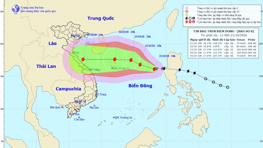 Bão số 8 di chuyển theo hướng Tây Tây Bắc, giật cấp 10 và có khả năng mạnh thêm