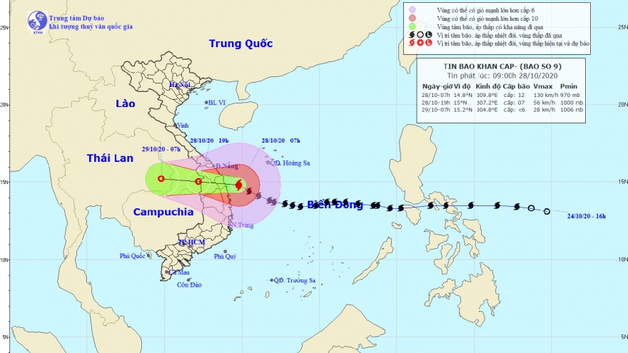 Bão số 9 đã giảm cấp khi đi vào vùng biển các tỉnh từ Quảng Nam đến Bình Định