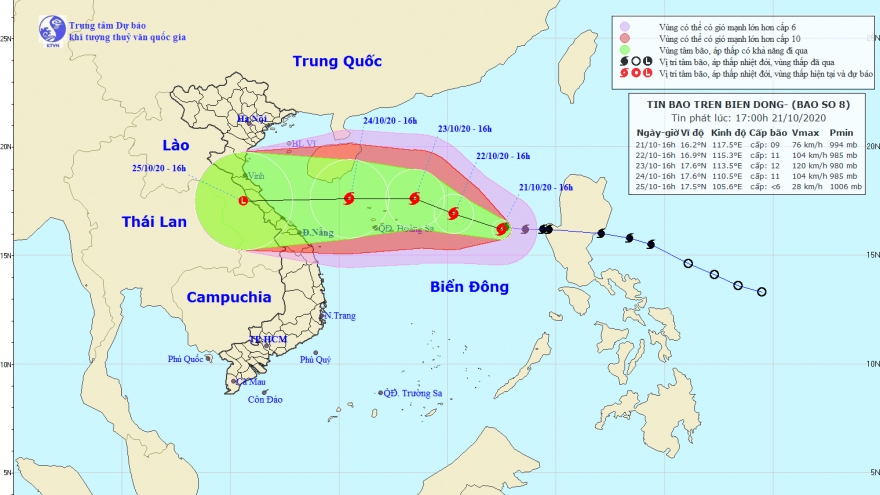 Bão số 8 cách quần đảo Hoàng Sa khoảng 540km, giật cấp 11