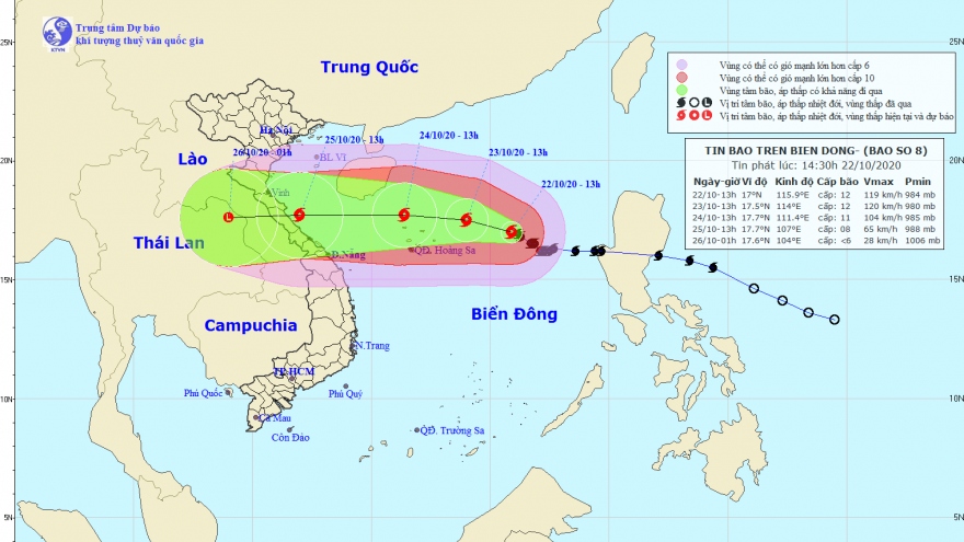 Bão số 8 giật cấp 14 cách quần đảo Hoàng Sa khoảng 360km