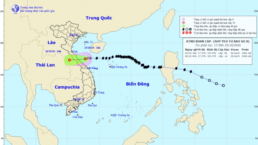 Bão số 8 suy yếu thành áp thấp nhiệt đới, tiến vào Hà Tĩnh-Quảng Trị