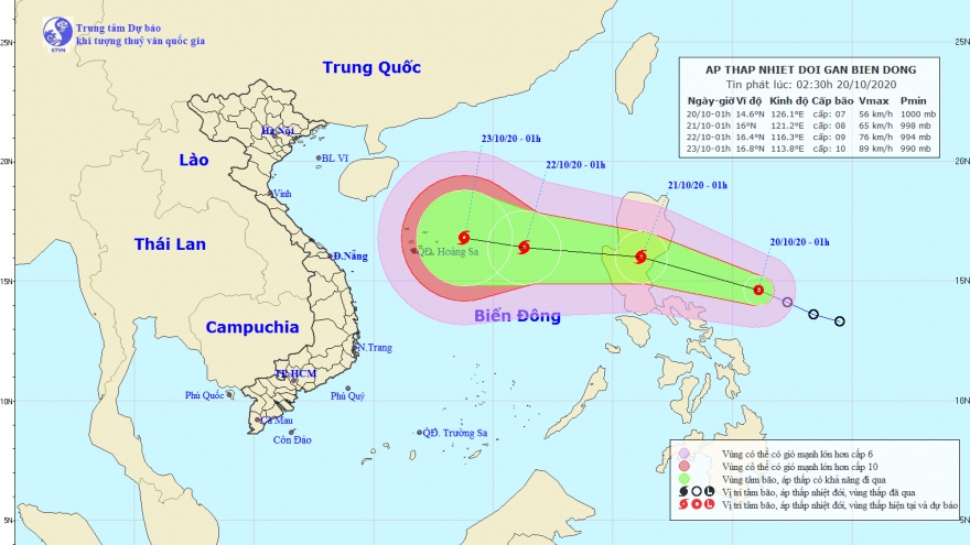 Áp thấp nhiệt đới giật cấp 9 đang hướng vào Biển Đông