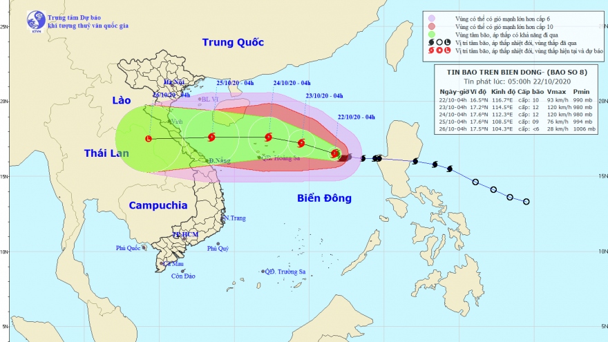 Bão số 8 tiếp tục mạnh lên, di chuyển theo hướng Tây Tây Bắc