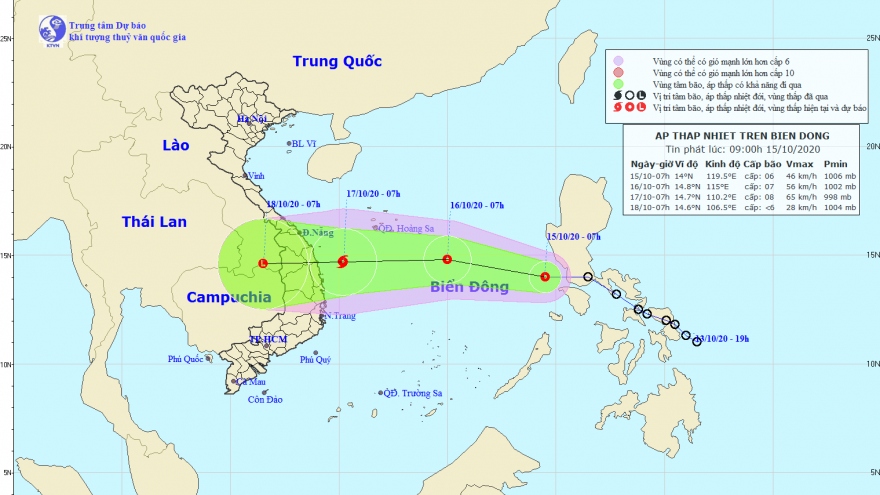 Áp thấp nhiệt đới mạnh lên và hướng về đất liền Đà Nẵng - Phú Yên