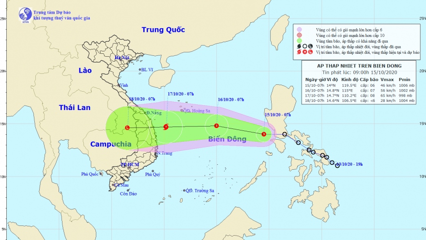 Áp thấp nhiệt đới đang mạnh lên di chuyển về khu vực miền Trung