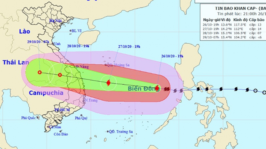 Ngày 27/10, bão số 9 sẽ mạnh lên cấp 13, giật cấp 17