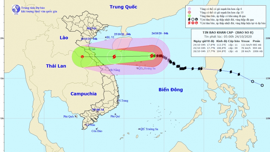 Bão số 8 giật cấp 13, cách quần đảo Hoàng Sa khoảng 160km