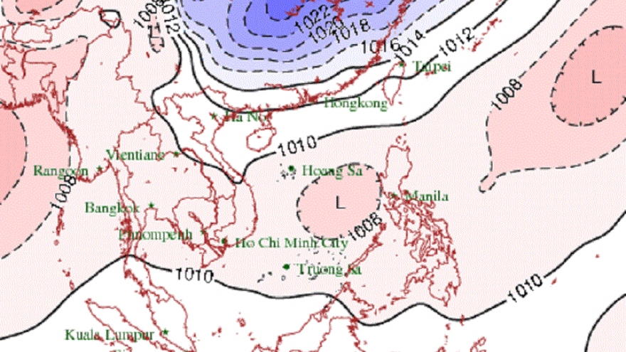 Xuất hiện vùng áp thấp giữa biển Đông