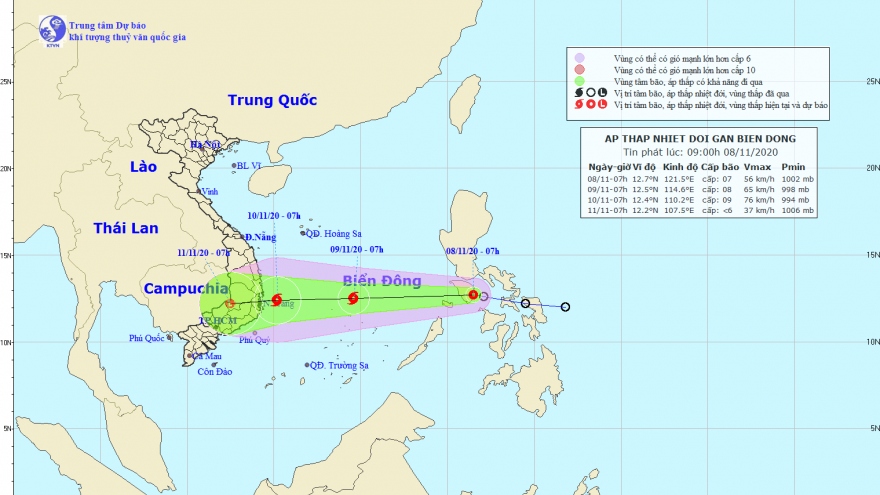 Áp thấp nhiệt đới giật cấp 9 tiến vào Biển Đông