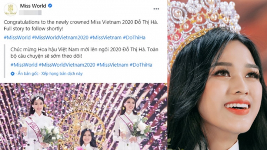 Miss World congratulates Miss Vietnam 2020 winner