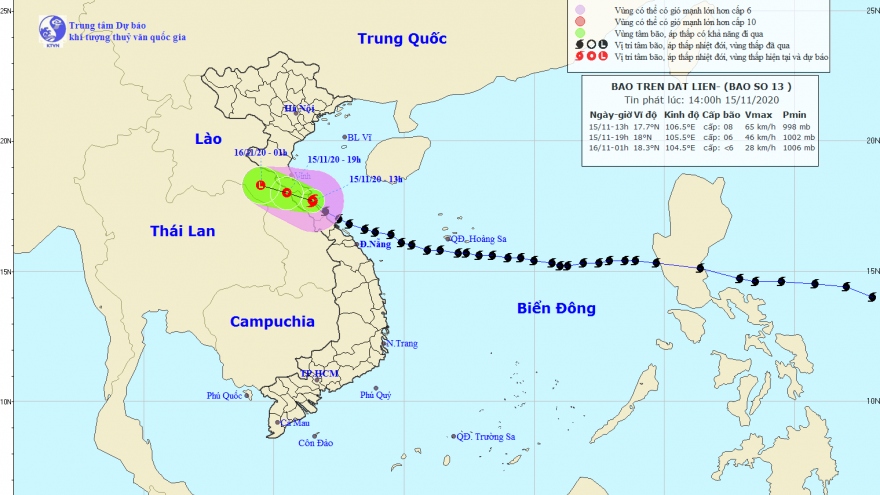 Bão số 13 tiến về Lào và suy yếu thành áp thấp nhiệt đới