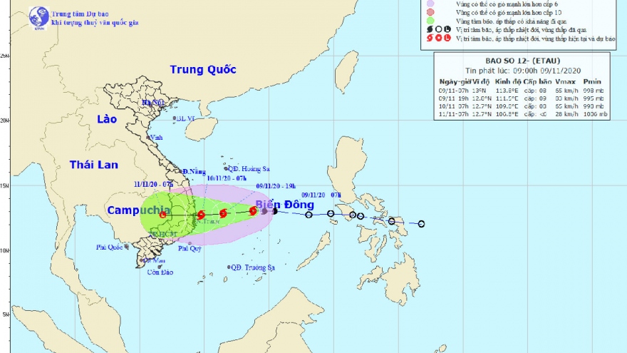 Bão số 12 đang di chuyển theo hướng Tây sức gió mạnh cấp 9