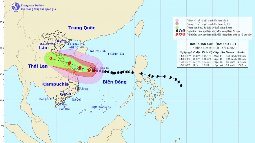 Bão số 13 gây mưa to đến rất to từ Nghệ An đến Quảng Nam