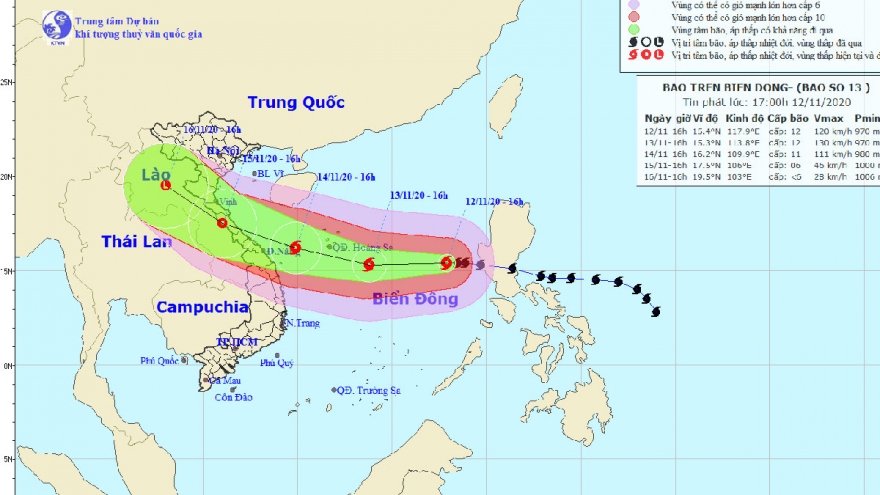 Bão số 13 cách quần đảo Hoàng Sa 640 km, sức gió mạnh cấp 12