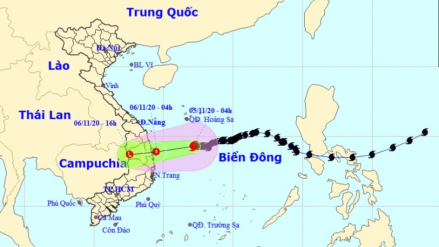 Bão số 10 sẽ suy yếu thành áp thấp nhiệt đới trên vùng biển Quảng Ngãi - Phú Yên