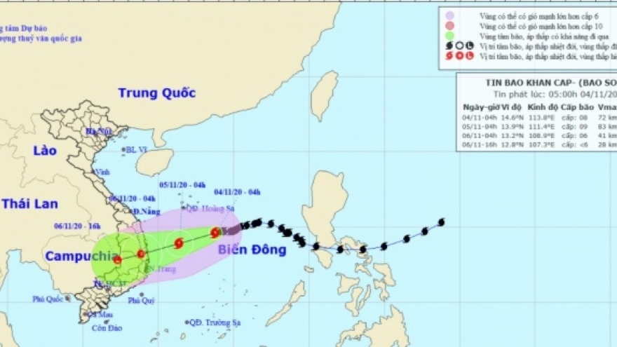 Bão số 10 cách Hoàng Sa khoảng 300km, hướng vào Quảng Ngãi - Khánh Hòa