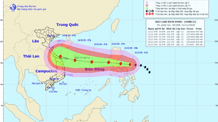 Bão Vamco giật cấp 15, di chuyển nhanh và có khả năng mạnh thêm 